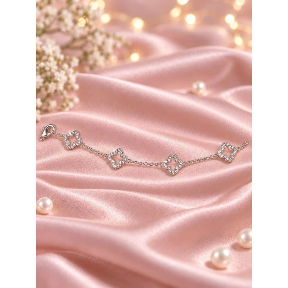 Silver clover rhinestone bracelet